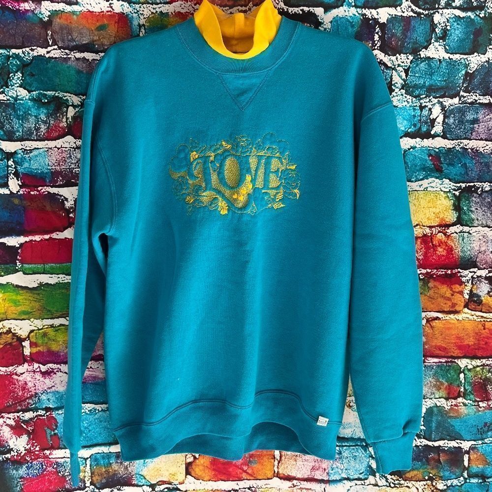 Vintage Russell Athletic Love Embroidered Mock Neck Sweatshirt XL USA 50/50